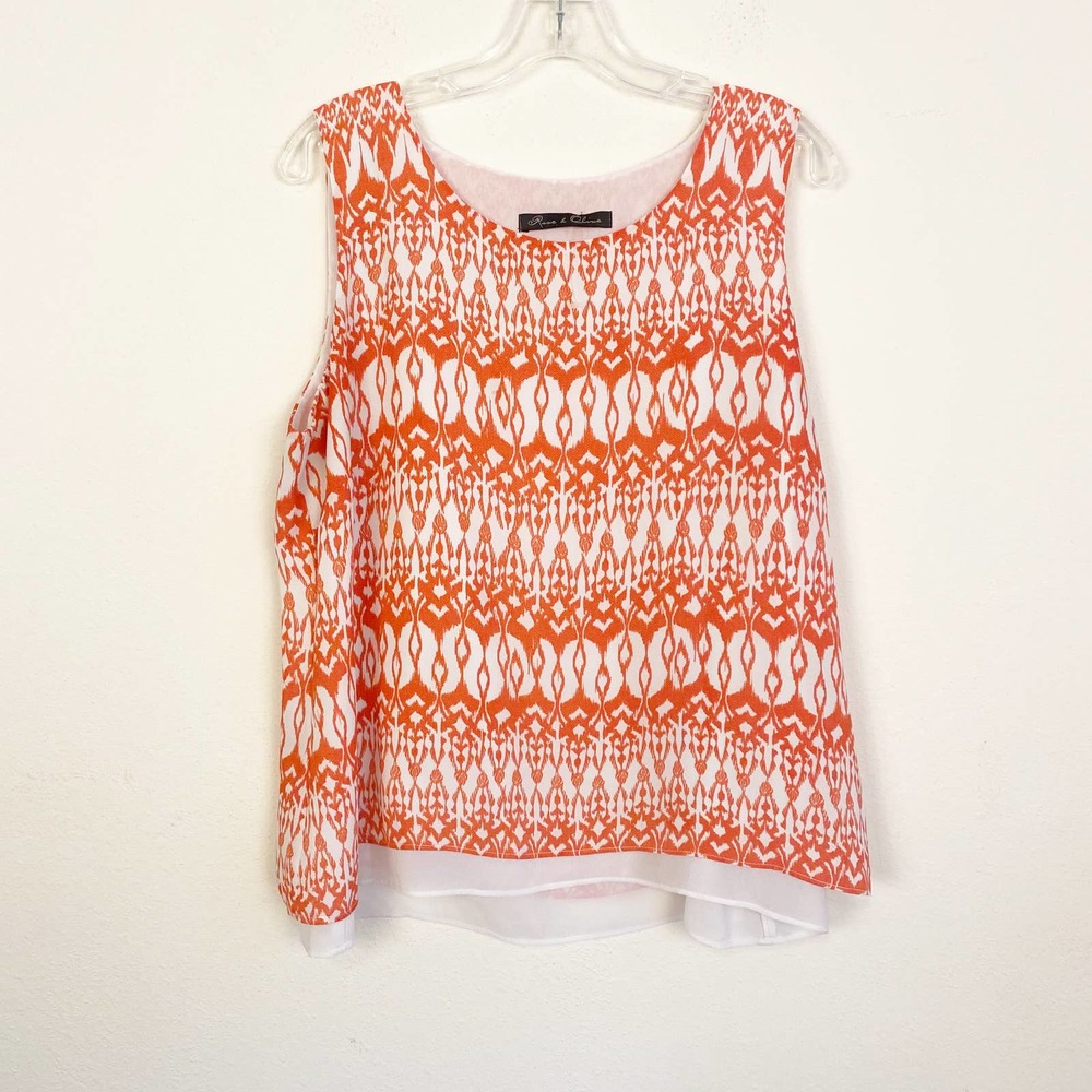 Rose + Olive Orange Sleeveless Blouse Large